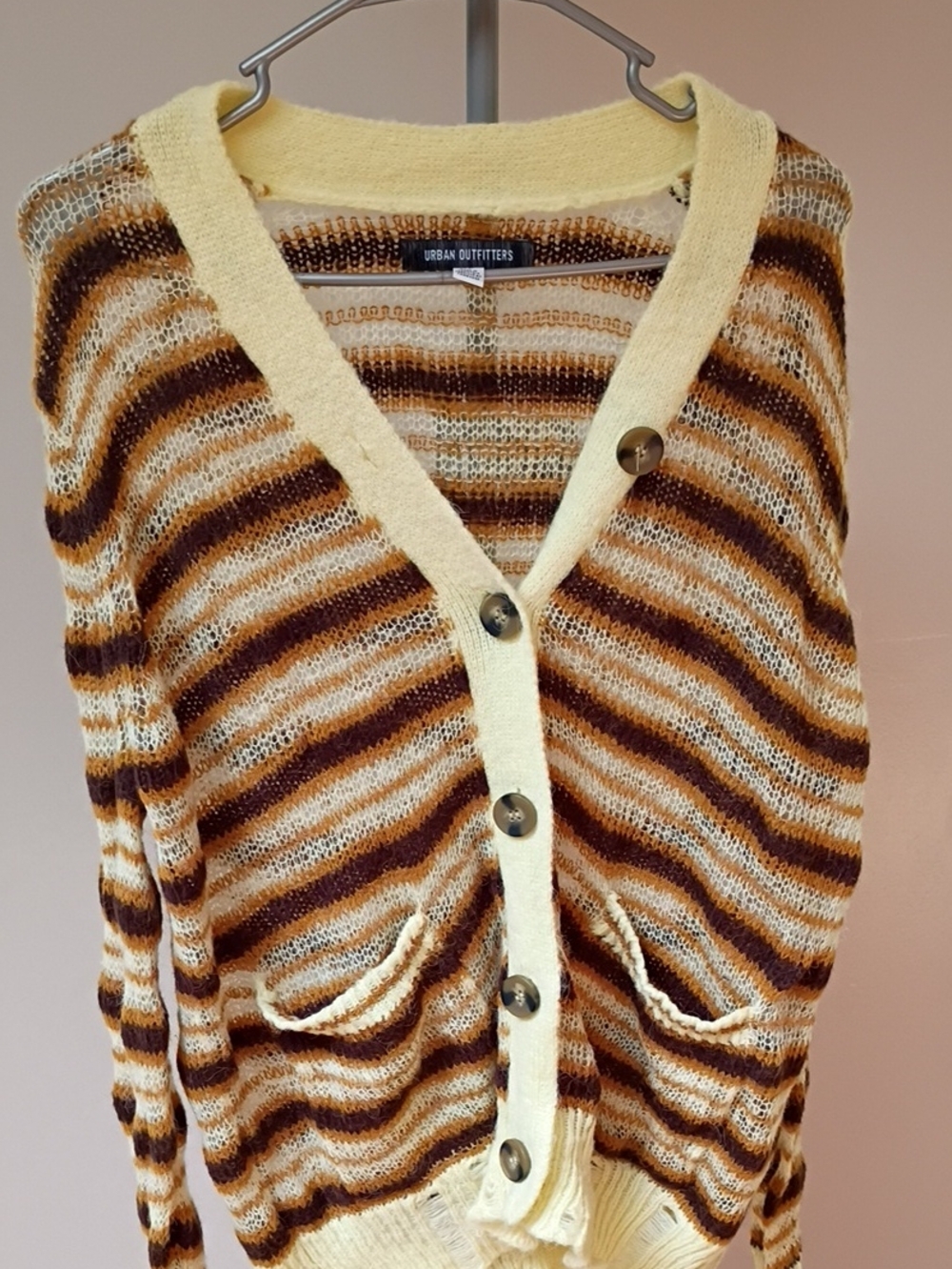 Urban Outfitters Cream, Yellow & Brown Striped Knit Cardigan